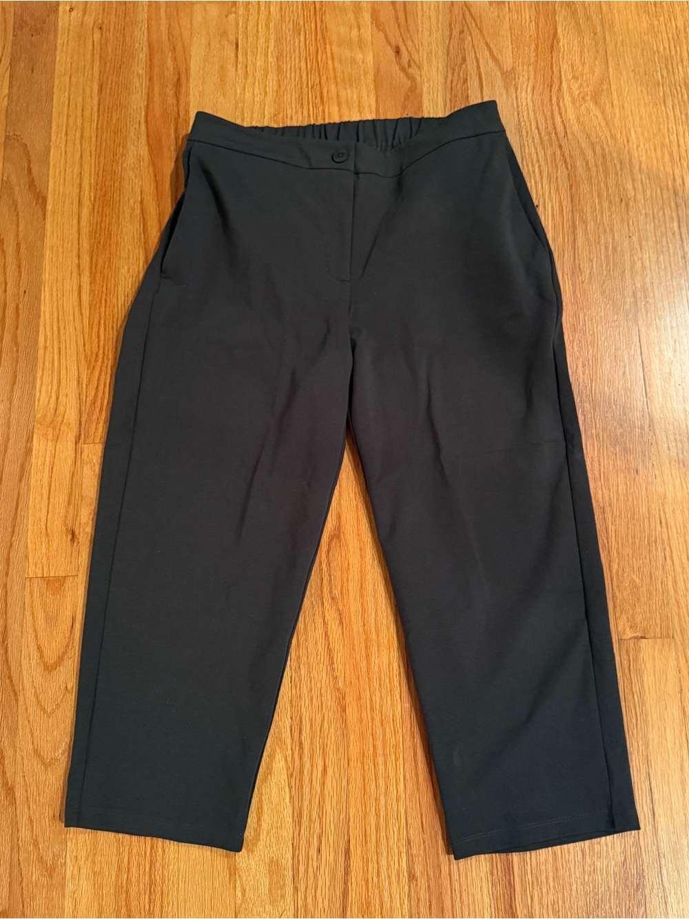 Eileen Fisher Olive Green Tapered Capri Ankle Trouser Pants